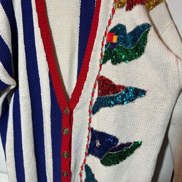 Vintage 90's Maria Christina Flag Cardigan Women's Large(?) Hand Knit Nautical - Picture 4 of 7